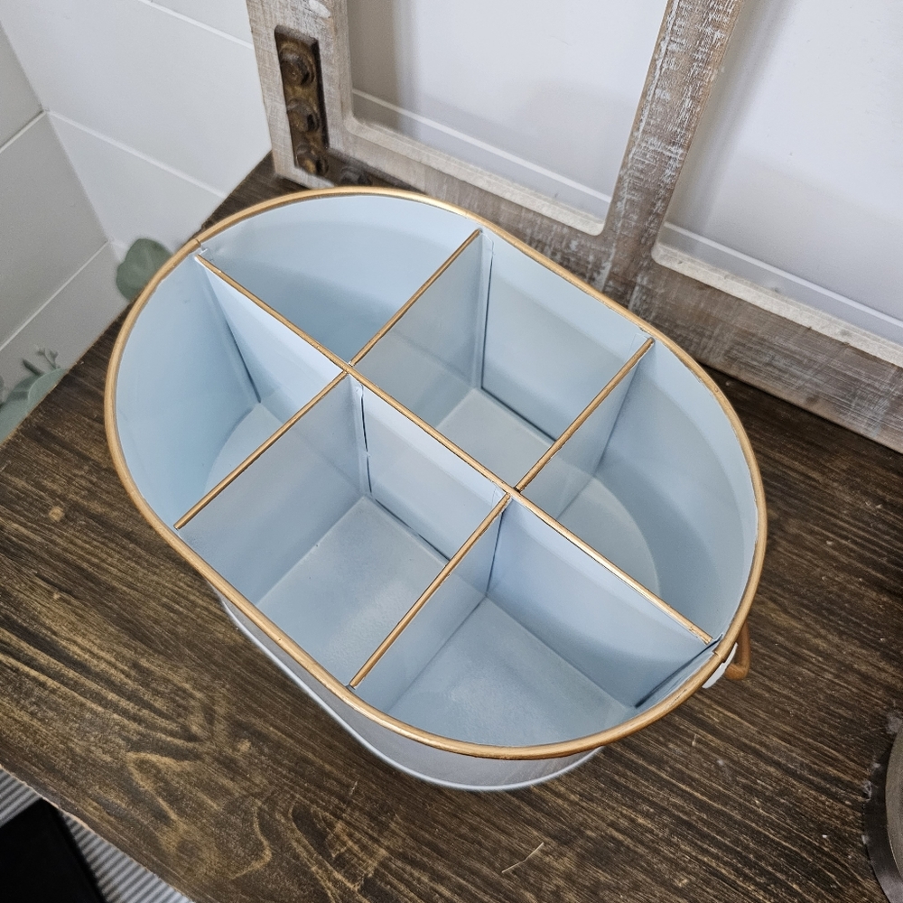 White Gold Metal Utensil Caddy Farmhouse Countertop or Desk Organizer - Picture 7 of 12